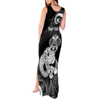 Personalised New Zealand Maori Taniwha Tank Maxi Dress Silver Fern Black Version LT05 - Polynesian Pride