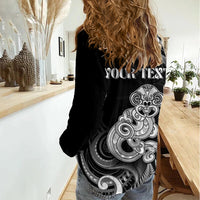 Personalised New Zealand Maori Taniwha Women Casual Shirt Silver Fern Black Version LT05 - Polynesian Pride