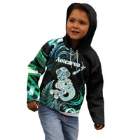 Personalised New Zealand Maori Taniwha Kid Hoodie Silver Fern Paua Shell Version LT05 - Polynesian Pride
