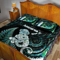 New Zealand Maori Taniwha Quilt Bed Set Silver Fern Paua Shell Version