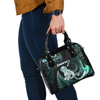 New Zealand Maori Taniwha Shoulder Handbag Silver Fern Paua Shell Version