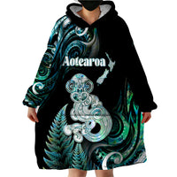 Personalised New Zealand Maori Taniwha Wearable Blanket Hoodie Silver Fern Paua Shell Version LT05 - Polynesian Pride