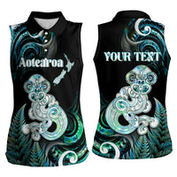 Personalised New Zealand Maori Taniwha Women Sleeveless Polo Shirt Silver Fern Paua Shell Version LT05 - Polynesian Pride