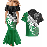 New Zealand And Ireland Rugby Custom Couples Matching Mermaid Dress and Hawaiian Shirt Silver Fern With Celtic Cross LT05 - Polynesian Pride