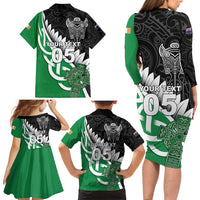 New Zealand And Ireland Rugby Custom Family Matching Long Sleeve Bodycon Dress and Hawaiian Shirt Silver Fern With Celtic Cross LT05 - Polynesian Pride