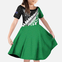 New Zealand And Ireland Rugby Custom Family Matching Mermaid Dress and Hawaiian Shirt Silver Fern With Celtic Cross LT05 Daughter's Dress Green - Polynesian Pride