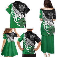New Zealand And Ireland Rugby Custom Family Matching Puletasi and Hawaiian Shirt Silver Fern With Celtic Cross LT05 - Polynesian Pride