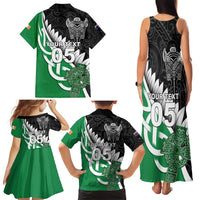 New Zealand And Ireland Rugby Custom Family Matching Tank Maxi Dress and Hawaiian Shirt Silver Fern With Celtic Cross LT05 - Polynesian Pride