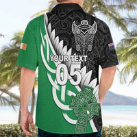 New Zealand And Ireland Rugby Custom Hawaiian Shirt Silver Fern With Celtic Cross LT05 - Polynesian Pride