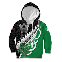New Zealand And Ireland Rugby Custom Kid Hoodie Silver Fern With Celtic Cross LT05 Hoodie Green - Polynesian Pride