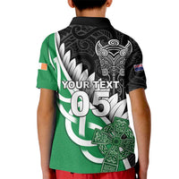 New Zealand And Ireland Rugby Custom Kid Polo Shirt Silver Fern With Celtic Cross LT05 - Polynesian Pride