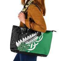 New Zealand And Ireland Rugby Leather Tote Bag Silver Fern With Celtic Cross LT05 Green - Polynesian Pride