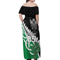 New Zealand And Ireland Rugby Custom Off Shoulder Maxi Dress Silver Fern With Celtic Cross LT05 - Polynesian Pride
