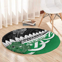 New Zealand And Ireland Rugby Round Carpet Silver Fern With Celtic Cross LT05 - Polynesian Pride