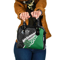 New Zealand And Ireland Rugby Shoulder Handbag Silver Fern With Celtic Cross LT05 One Size Green - Polynesian Pride