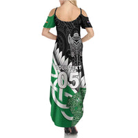 New Zealand And Ireland Rugby Custom Summer Maxi Dress Silver Fern With Celtic Cross LT05 - Polynesian Pride