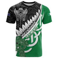 New Zealand And Ireland Rugby Custom T Shirt Silver Fern With Celtic Cross LT05 Green - Polynesian Pride