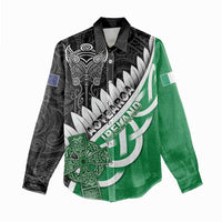 New Zealand And Ireland Rugby Custom Women Casual Shirt Silver Fern With Celtic Cross