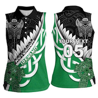New Zealand And Ireland Rugby Custom Women Sleeveless Polo Shirt Silver Fern With Celtic Cross LT05 - Polynesian Pride