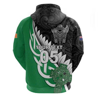 New Zealand And Ireland Rugby Custom Zip Hoodie Silver Fern With Celtic Cross LT05 - Polynesian Pride
