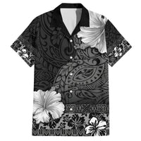 Hawaii Hibiscus With Black Polynesian Pattern Family Matching Off The Shoulder Long Sleeve Dress and Hawaiian Shirt LT05 Dad's Shirt - Short Sleeve Black - Polynesian Pride
