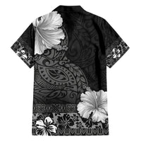 Hawaii Hibiscus With Black Polynesian Pattern Family Matching Off The Shoulder Long Sleeve Dress and Hawaiian Shirt LT05 - Polynesian Pride
