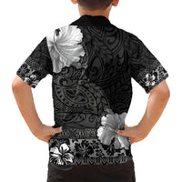 Hawaii Hibiscus With Black Polynesian Pattern Family Matching Off Shoulder Maxi Dress and Hawaiian Shirt