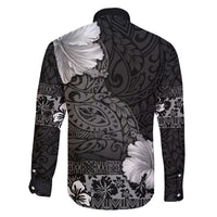 Hawaii Hibiscus With Black Polynesian Pattern Family Matching Tank Maxi Dress and Hawaiian Shirt