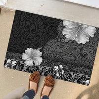 Hawaii Hibiscus With Black Polynesian Pattern Rubber Doormat