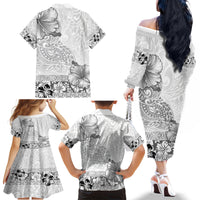 Hawaii Hibiscus With White Polynesian Pattern Family Matching Off The Shoulder Long Sleeve Dress and Hawaiian Shirt LT05 - Polynesian Pride