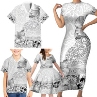 Hawaii Hibiscus With White Polynesian Pattern Family Matching Short Sleeve Bodycon Dress and Hawaiian Shirt LT05 - Polynesian Pride