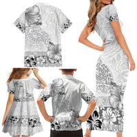 Hawaii Hibiscus With White Polynesian Pattern Family Matching Short Sleeve Bodycon Dress and Hawaiian Shirt LT05 - Polynesian Pride