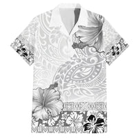 Hawaii Hibiscus With White Polynesian Pattern Family Matching Short Sleeve Bodycon Dress and Hawaiian Shirt LT05 Dad's Shirt - Short Sleeve White - Polynesian Pride