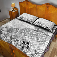 Hawaii Hibiscus With White Polynesian Pattern Quilt Bed Set