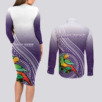 Personalized Manua High School Couples Matching Long Sleeve Bodycon Dress and Long Sleeve Button Shirt Polynesian Tribal Pattern