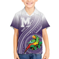 Personalized Manua High School Family Matching Off The Shoulder Long Sleeve Dress and Hawaiian Shirt Polynesian Tribal Pattern LT05 Son's Shirt Purple - Polynesian Pride