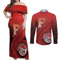 Personalized Fagaitua High School Couples Matching Off Shoulder Maxi Dress and Long Sleeve Button Shirt Polynesian Tribal Pattern