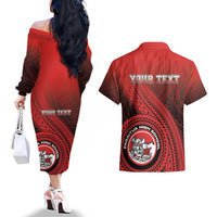Personalized Fagaitua High School Couples Matching Off The Shoulder Long Sleeve Dress and Hawaiian Shirt Polynesian Tribal Pattern LT05 - Polynesian Pride