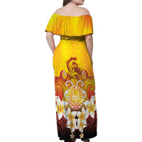 Tahiti Heiva Festival Family Matching Off Shoulder Maxi Dress and Hawaiian Shirt Tahitian Vahine Plumeria Flowers LT05 - Polynesian Pride