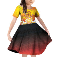 Tahiti Heiva Festival Family Matching Off Shoulder Short Dress and Hawaiian Shirt Tahitian Vahine Plumeria Flowers LT05 Daughter's Dress Yellow - Polynesian Pride