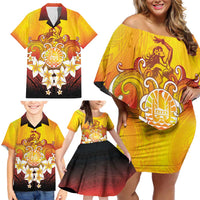 Tahiti Heiva Festival Family Matching Off Shoulder Short Dress and Hawaiian Shirt Tahitian Vahine Plumeria Flowers LT05 - Polynesian Pride