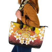 Tahiti Heiva Festival Leather Tote Bag Tahitian Vahine Plumeria Flowers LT05 Yellow - Polynesian Pride