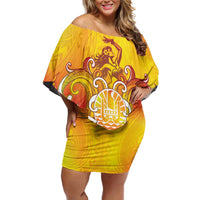 Tahiti Heiva Festival Off Shoulder Short Dress Tahitian Vahine Plumeria Flowers LT05 Women Yellow - Polynesian Pride