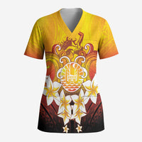 Tahiti Heiva Festival Scrub Top Tahitian Vahine Plumeria Flowers LT05 Adult Yellow - Polynesian Pride