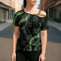 Hawaiian Quilt Cross Shoulder Shirt Pele Hair Hinahina Lei Black Version