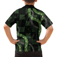 Hawaiian Quilt Family Matching Off Shoulder Short Dress and Hawaiian Shirt Pele Hair Hinahina Lei Black Version LT05 - Polynesian Pride