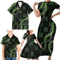Hawaiian Quilt Family Matching Short Sleeve Bodycon Dress and Hawaiian Shirt Pele Hair Hinahina Lei Black Version LT05 - Polynesian Pride