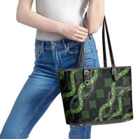 Hawaiian Quilt Leather Tote Bag Pele Hair Hinahina Lei Black Version