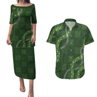 Hawaiian Quilt Couples Matching Puletasi and Hawaiian Shirt Pele Hair Hinahina Lei Green Version LT05 Green - Polynesian Pride
