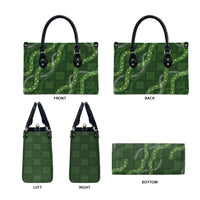 Hawaiian Quilt Leather Bag Pele Hair Hinahina Lei Green Version